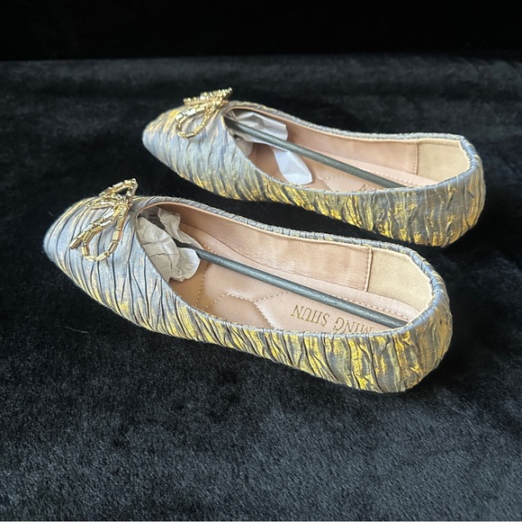 Silver & Gold Bow Square Toe Flats - Picture 4 of 8